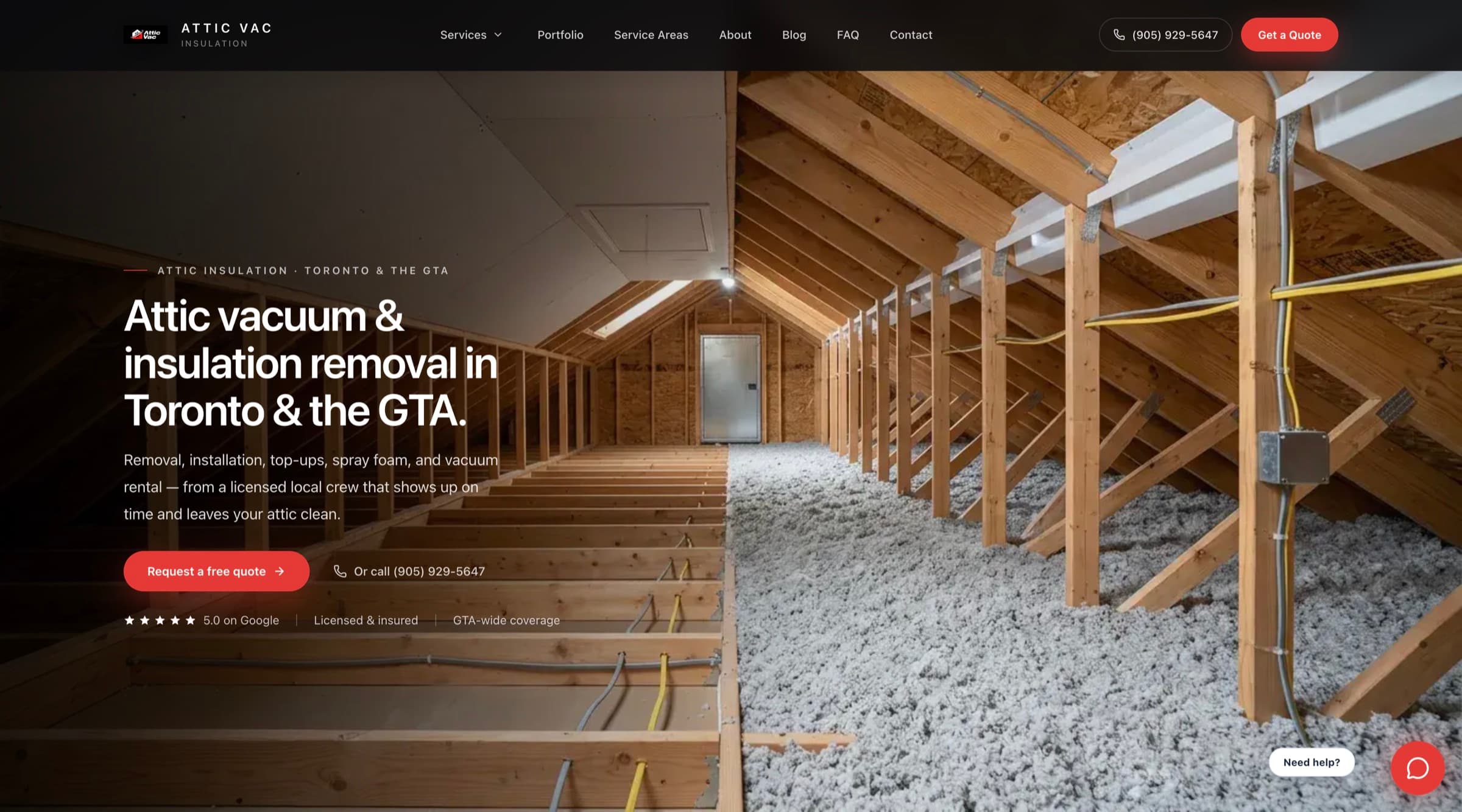 Attic Vac Insulation website homepage